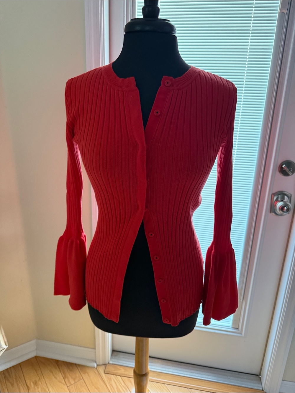 CAbi Orange Ribbed Snap Front Cardigan with Bell Sleeves